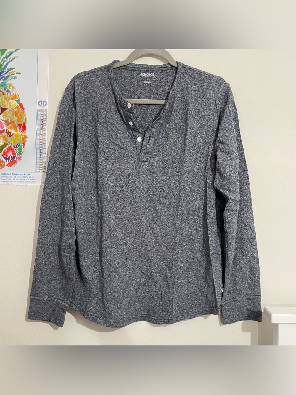 Bonobos Men’s Slim Fit Long Sleeve Cotton Henley Shirt — Heather Gray Size M